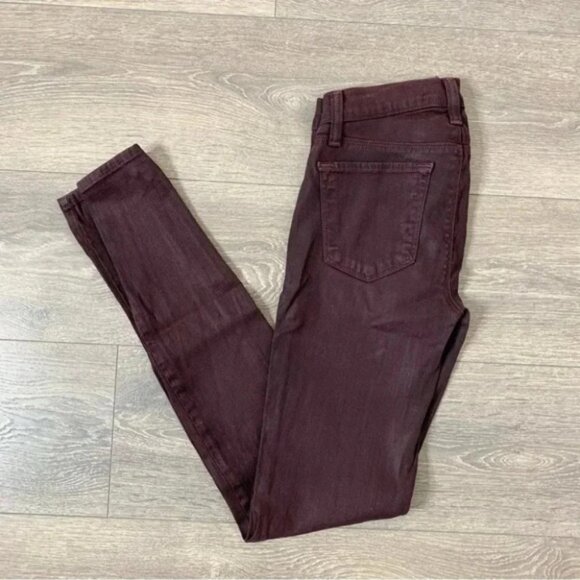 J Brand Super Skinny Lacq Pinot Waxed Coated Jeans Pant Denim burgundy Size 25 - Picture 2 of 15
